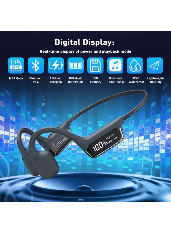 Uiosu Bone Conduction Swimming Headphones with LED Display, Bluetooth 5.4 Wireless Underwater Headphone, IPX8 Waterproof & Sweatproof, 10Hr Playtime for Running, Cycling(32G, Black) - Image 4